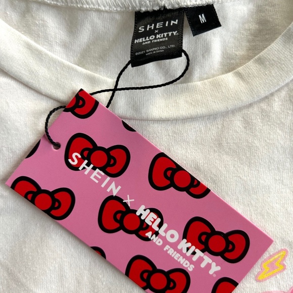 NWT Shein x Hello Kitty Cropped Ringer T-Shirt Medium Kawaii Tokyo White Pink - Picture 8 of 8
